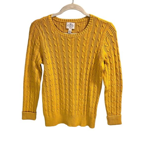 St. John’s Bay Cable Knit Pullover Sweater Long Sleeve Yellow Size M Warm Cozy - Picture 2 of 14